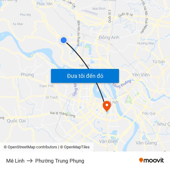 Mê Linh to Phường Trung Phụng map