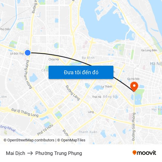 Mai Dịch to Phường Trung Phụng map