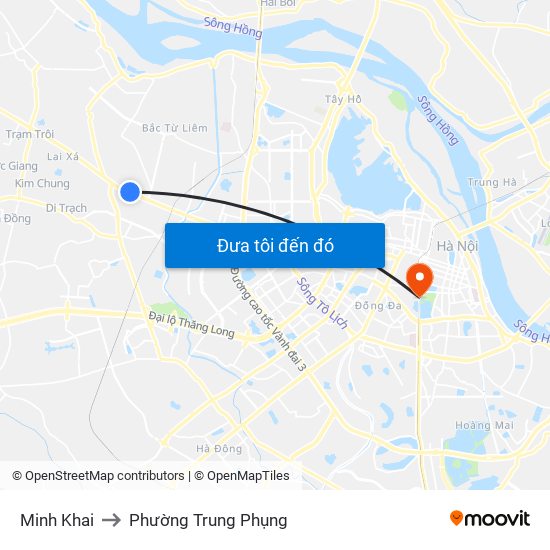 Minh Khai to Phường Trung Phụng map