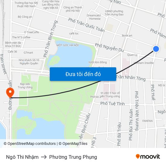 Ngô Thì Nhậm to Phường Trung Phụng map