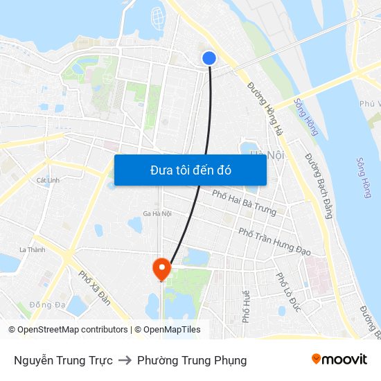 Nguyễn Trung Trực to Phường Trung Phụng map