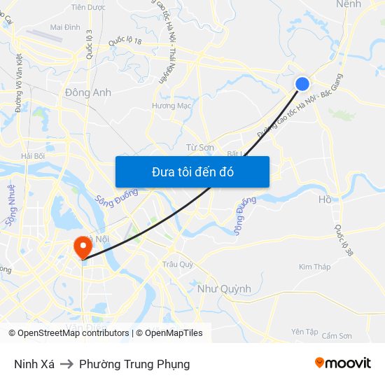Ninh Xá to Phường Trung Phụng map