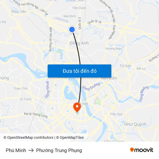 Phú Minh to Phường Trung Phụng map