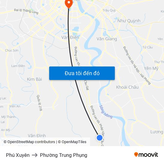 Phú Xuyên to Phường Trung Phụng map