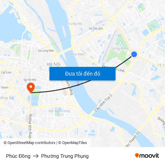 Phúc Đồng to Phường Trung Phụng map