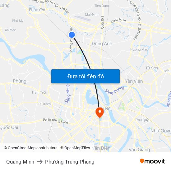Quang Minh to Phường Trung Phụng map