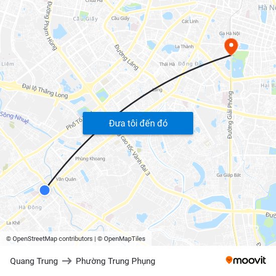 Quang Trung to Phường Trung Phụng map