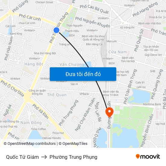 Quốc Tử Giám to Phường Trung Phụng map