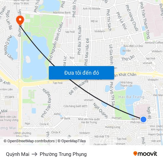 Quỳnh Mai to Phường Trung Phụng map
