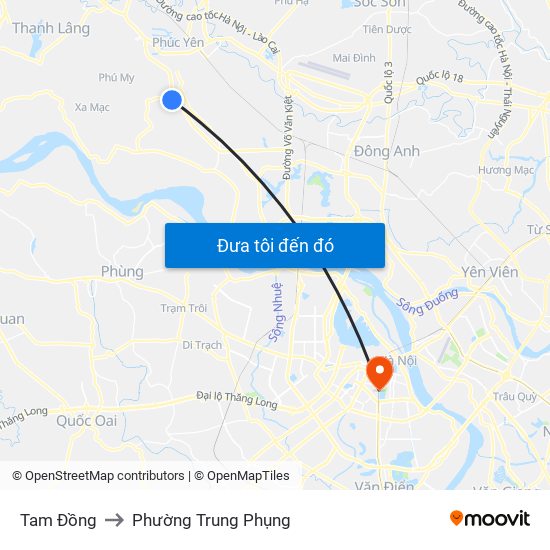 Tam Đồng to Phường Trung Phụng map