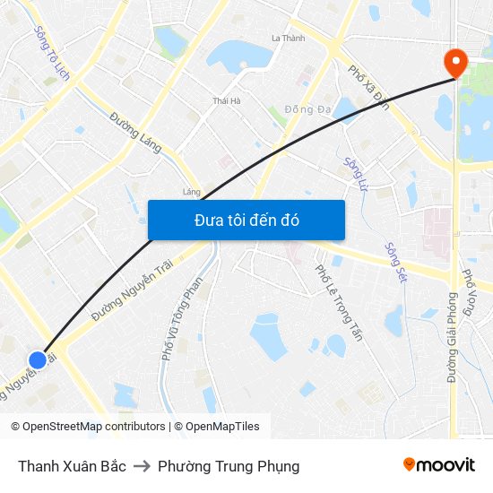 Thanh Xuân Bắc to Phường Trung Phụng map