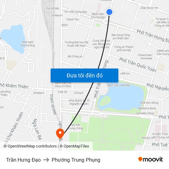 Trần Hưng Đạo to Phường Trung Phụng map