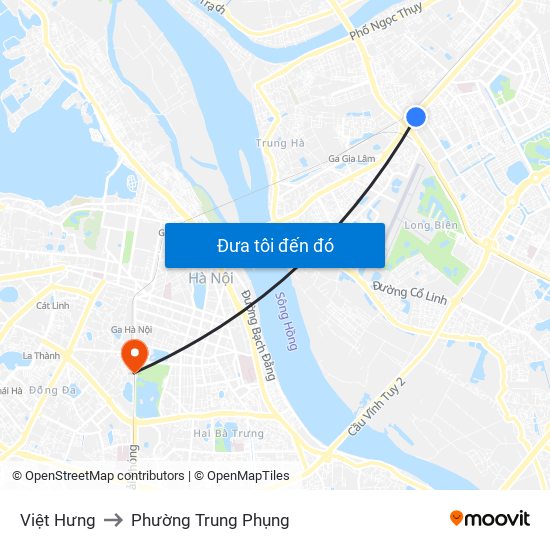 Việt Hưng to Phường Trung Phụng map