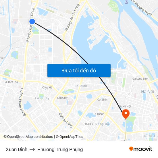 Xuân Đỉnh to Phường Trung Phụng map