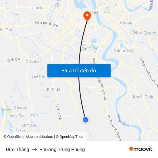 Đức Thắng to Phường Trung Phụng map