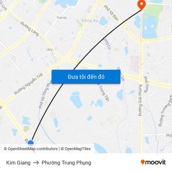 Kim Giang to Phường Trung Phụng map