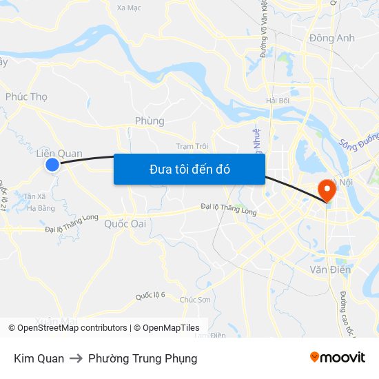 Kim Quan to Phường Trung Phụng map