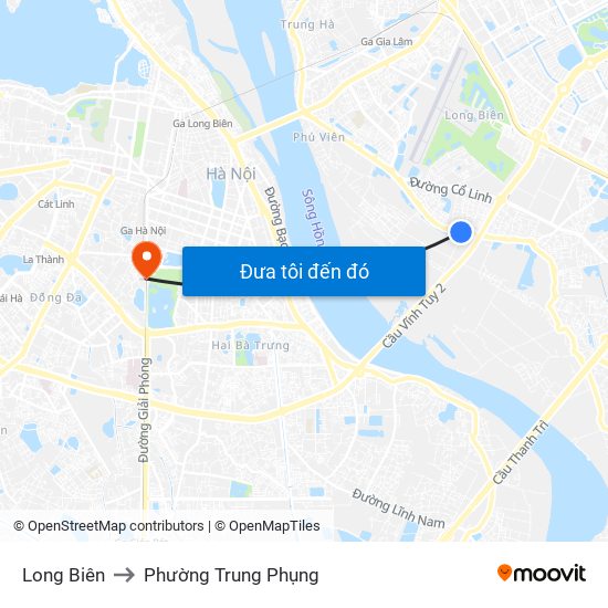 Long Biên to Phường Trung Phụng map