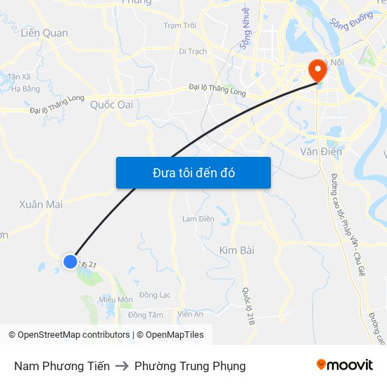 Nam Phương Tiến to Phường Trung Phụng map