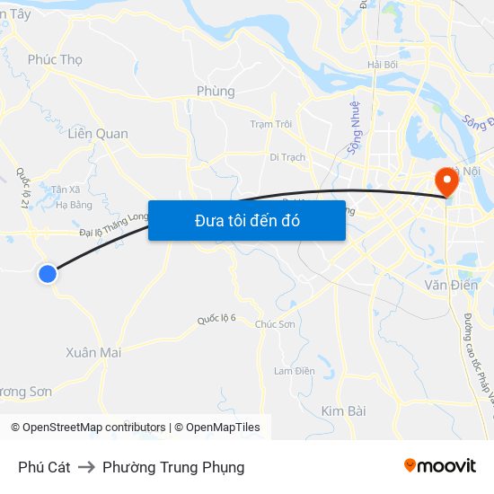 Phú Cát to Phường Trung Phụng map