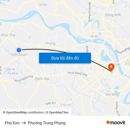 Phú Kim to Phường Trung Phụng map