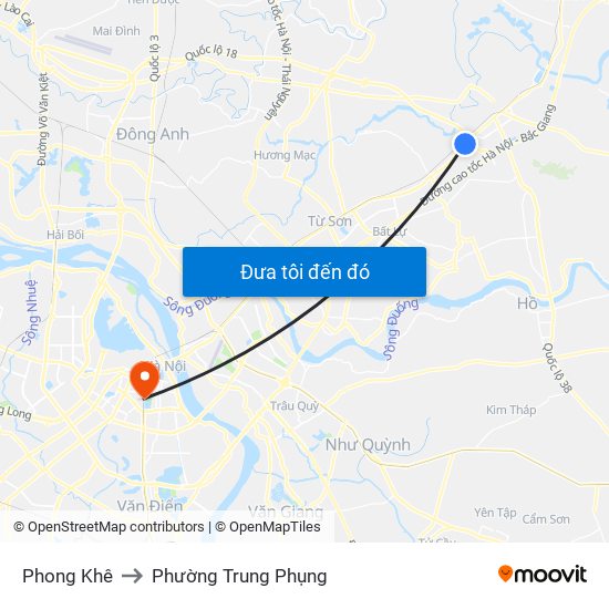 Phong Khê to Phường Trung Phụng map