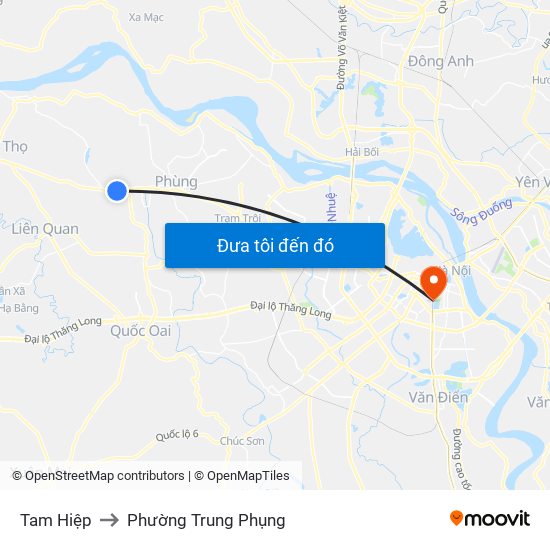 Tam Hiệp to Phường Trung Phụng map