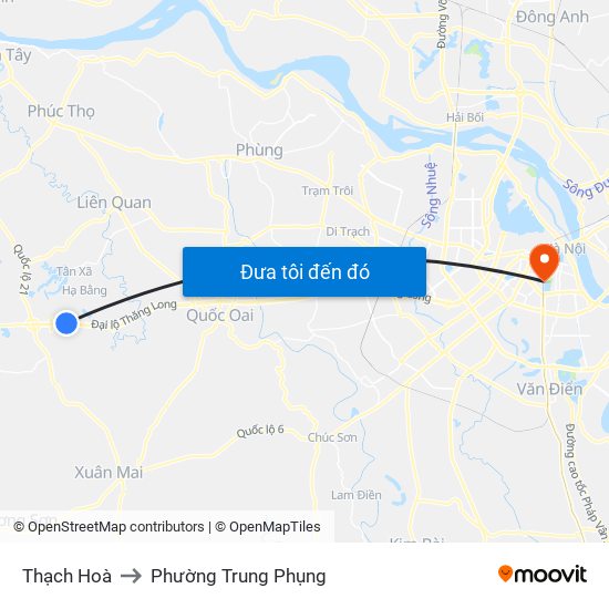 Thạch Hoà to Phường Trung Phụng map