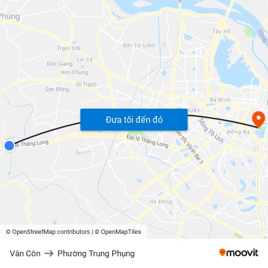 Vân Côn to Phường Trung Phụng map