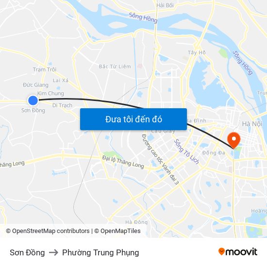 Sơn Đồng to Phường Trung Phụng map