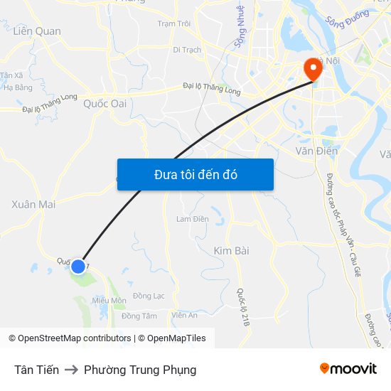 Tân Tiến to Phường Trung Phụng map