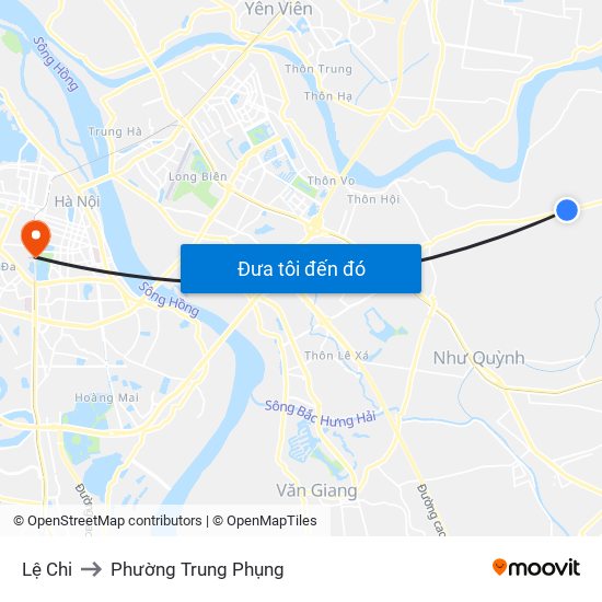 Lệ Chi to Phường Trung Phụng map