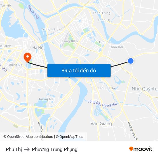 Phú Thị to Phường Trung Phụng map