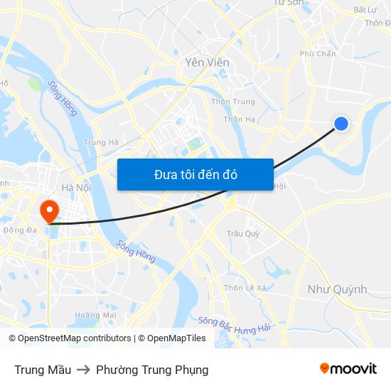 Trung Mầu to Phường Trung Phụng map