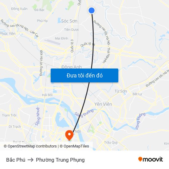 Bắc Phú to Phường Trung Phụng map