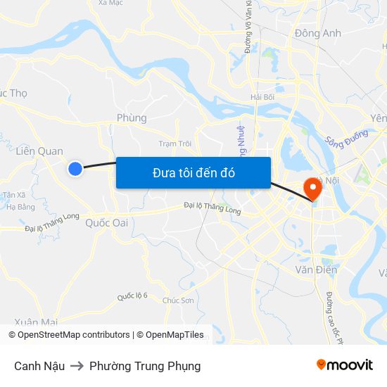 Canh Nậu to Phường Trung Phụng map