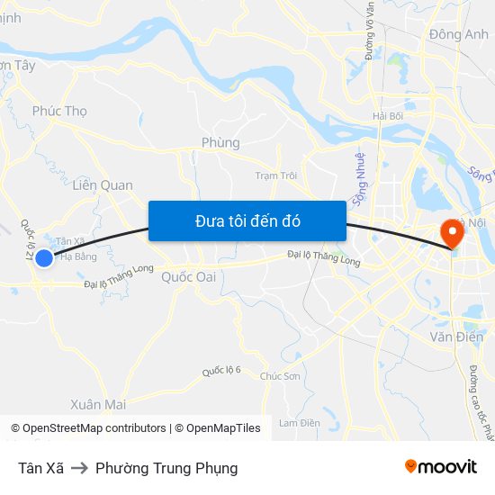 Tân Xã to Phường Trung Phụng map
