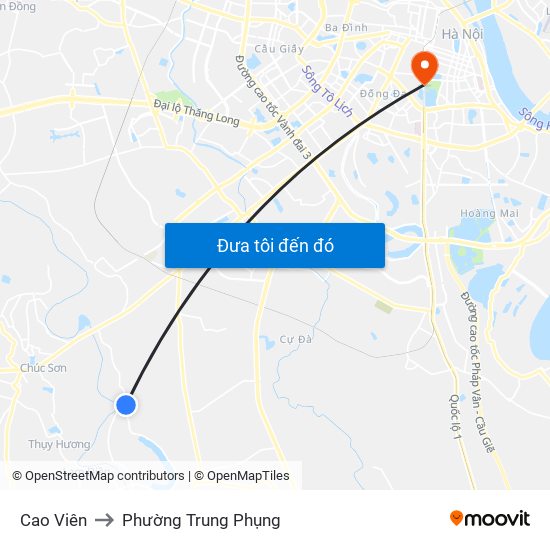Cao Viên to Phường Trung Phụng map