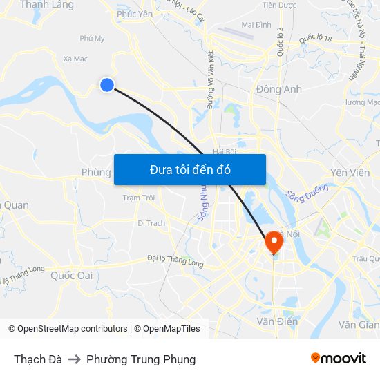 Thạch Đà to Phường Trung Phụng map