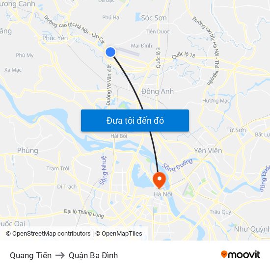 Quang Tiến to Quận Ba Đình map