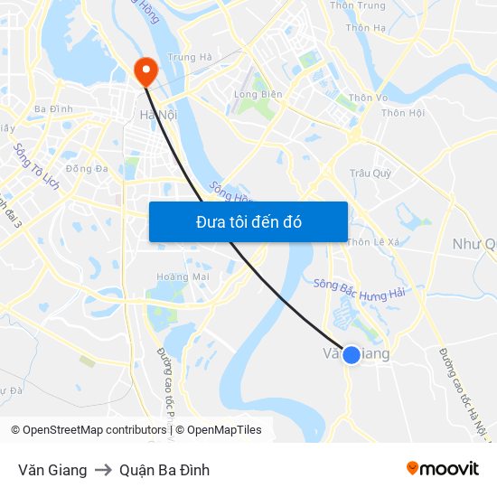 Văn Giang to Quận Ba Đình map