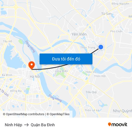 Ninh Hiệp to Quận Ba Đình map