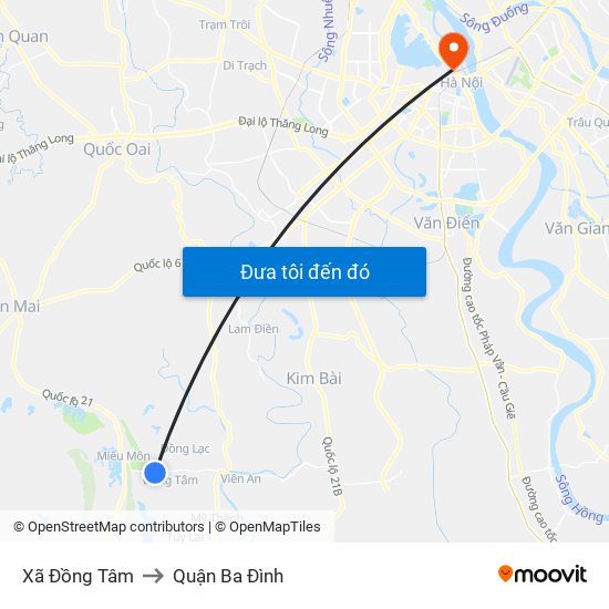 Xã Đồng Tâm to Quận Ba Đình map