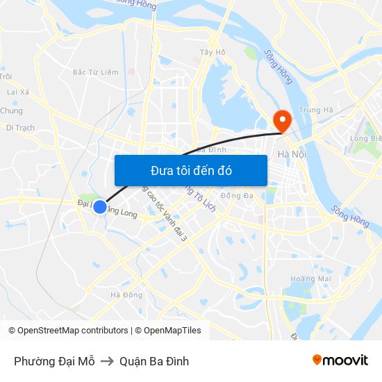 Phường Đại Mỗ to Quận Ba Đình map