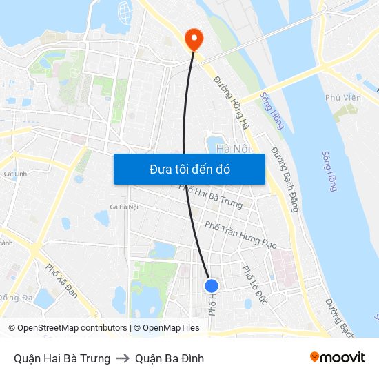 Quận Hai Bà Trưng to Quận Ba Đình map