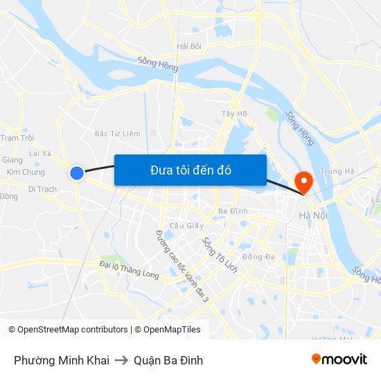 Phường Minh Khai to Quận Ba Đình map