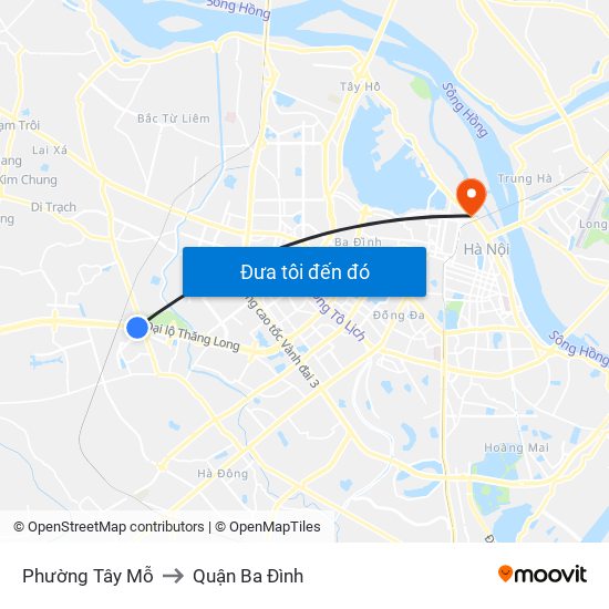 Phường Tây Mỗ to Quận Ba Đình map