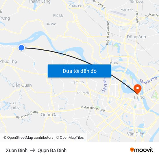 Xuân Đình to Quận Ba Đình map