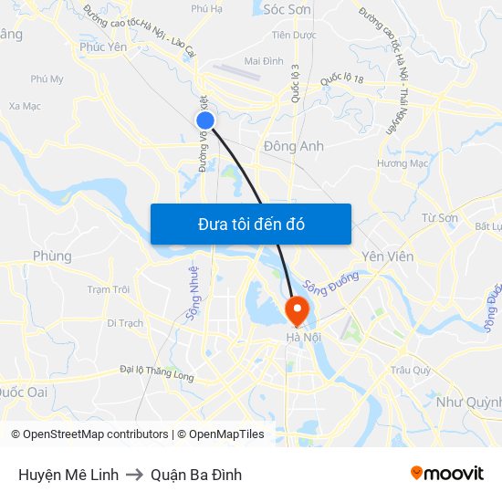 Huyện Mê Linh to Quận Ba Đình map