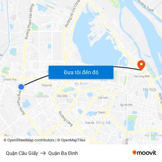 Quận Cầu Giấy to Quận Ba Đình map